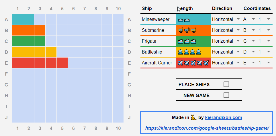 demonstration of a player placing their frigate by changing coordinates in the ship data table of the defence board