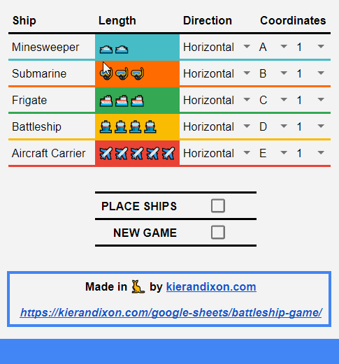 demonstration of how the available ship coordinates change when a player changes the ship direction