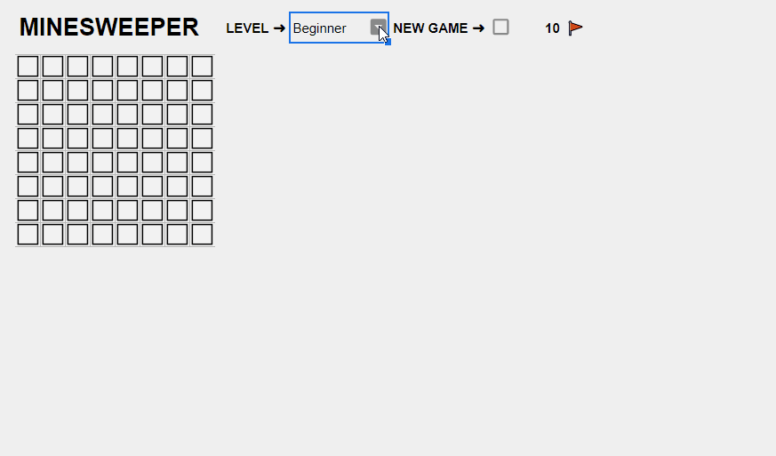 shows how to change the level of play between beginner, intermediate, and expert using the level dropdown