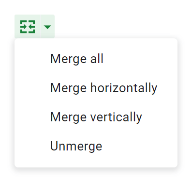 shows the merge cells icon and its dropdown list in the google sheets toolbar