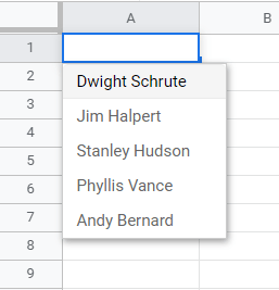 shows a working dropdown in a google sheet