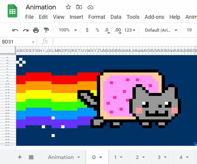 shows how many sheets function as frames to create an animation in google sheets