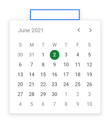 shows what a date picker or calendar dropdown looks like in google sheets