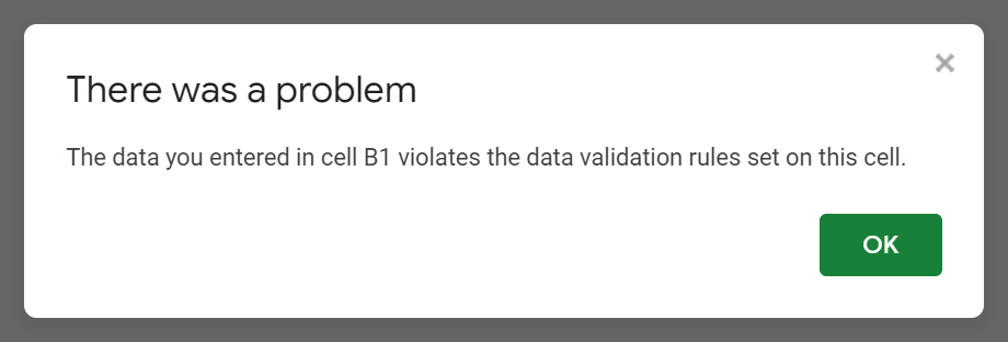 shows the default message when data is rejected because of a data validation rule