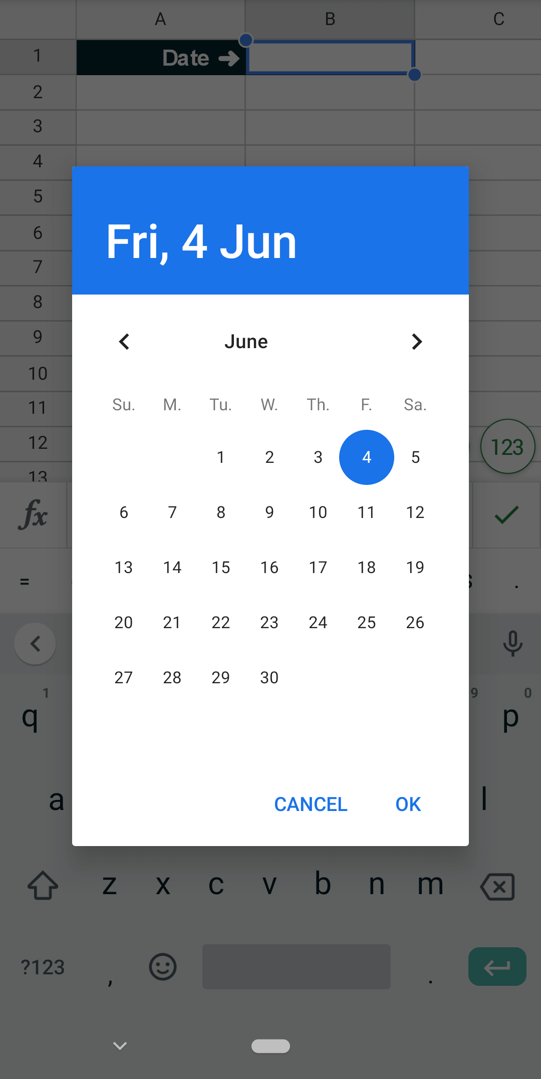 shows what the actual date picker looks like in the android app