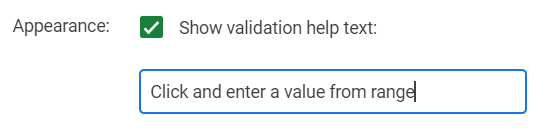 show validation help text options in the appearance section of the data validation popup