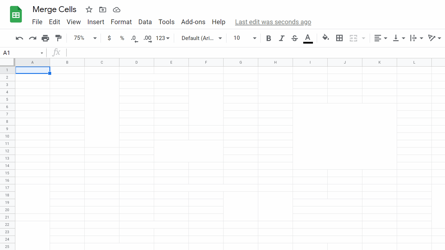 demonstration of how to find merged cells in google sheets by selecting all cells and giving them borders