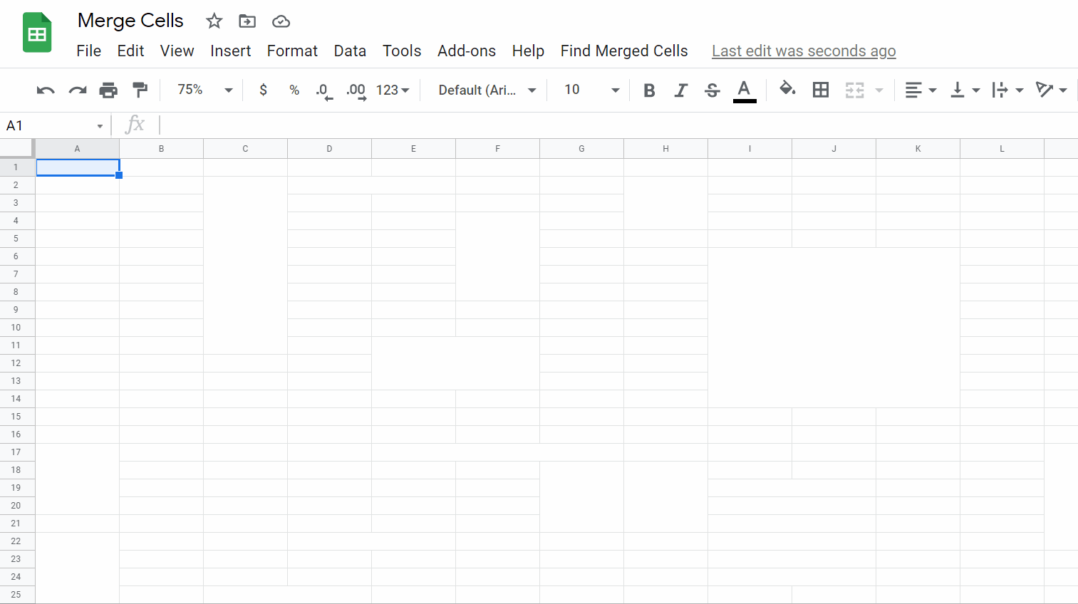 demonstration of how to find merged cells in google sheets by using the provided google apps script code