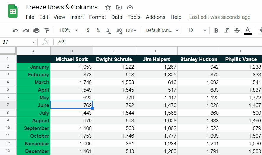 using the view menu to freeze one or multiple rows in google sheets