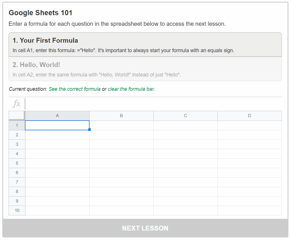 how to select cells in the google sheets 101 course hint the formula bar must be empty