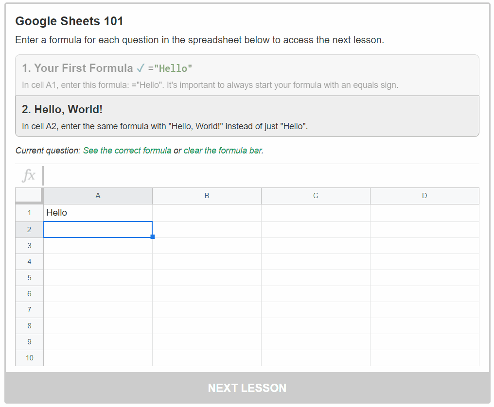 how to use the formula bar in the google sheets 101 course
