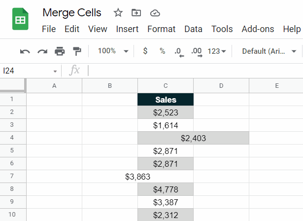 demonstration of how click and drag selection over merged cells widens or lengthens the selection to encompass more data than intended