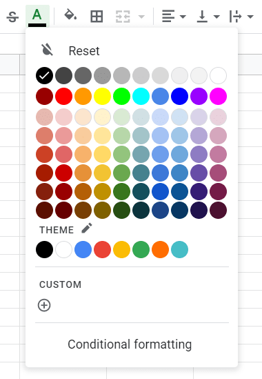 Google Sheets Docs Slides Standard Color Palette