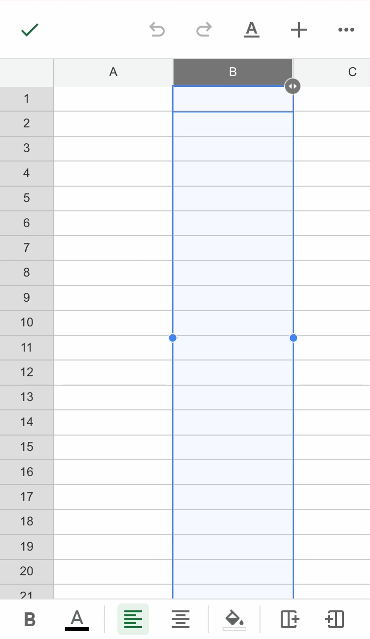shows how to select columns and rows to hide in the google sheets iphone and ipad app