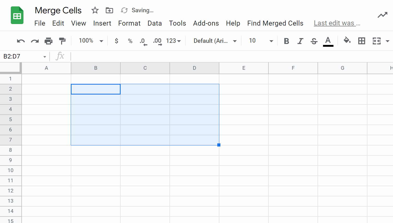 demonstration of how to use keyboard shortcuts to merge cells in the google sheets desktop app