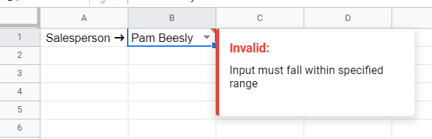 shows a dropdown warning message when the entry isn't included in the list of options