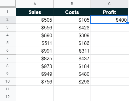 shows how to double click the fill handle to autofill a formula to the rest of the rows in a column that are next to adjacent data-filled cells
