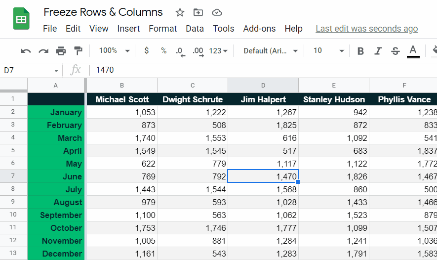unfreezing rows using the view menu in google sheets