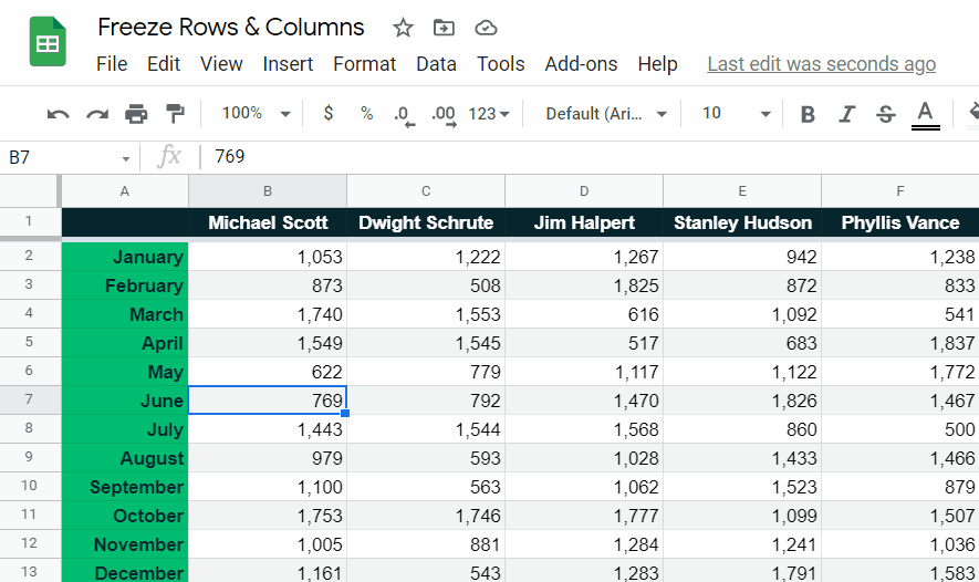 unfreezing rows using the view menu in google sheets